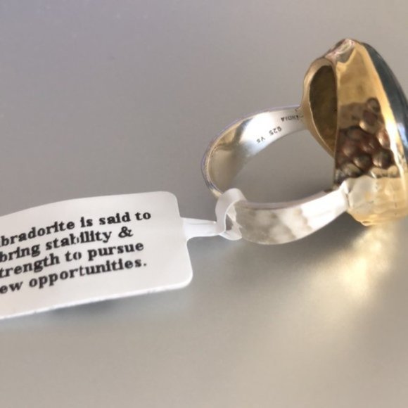 YS India Oval Labradorite Light Blue Ring in sterling silver 925 & Brass Sz.8 - Picture 9 of 16